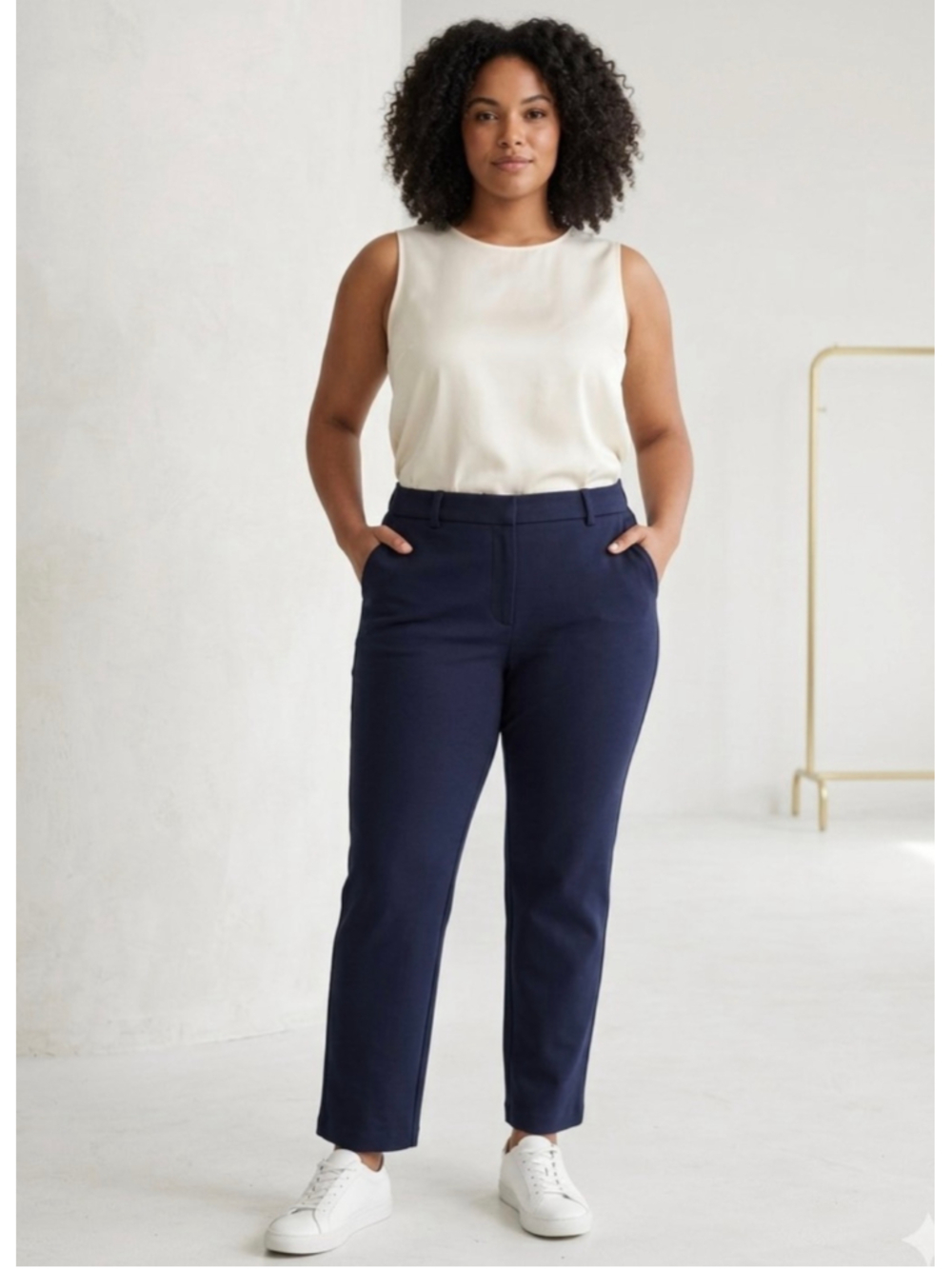 Women’s Quince Ponte Straight Leg Pants Ultra Stretch size XL Navy Blue Crop NWT